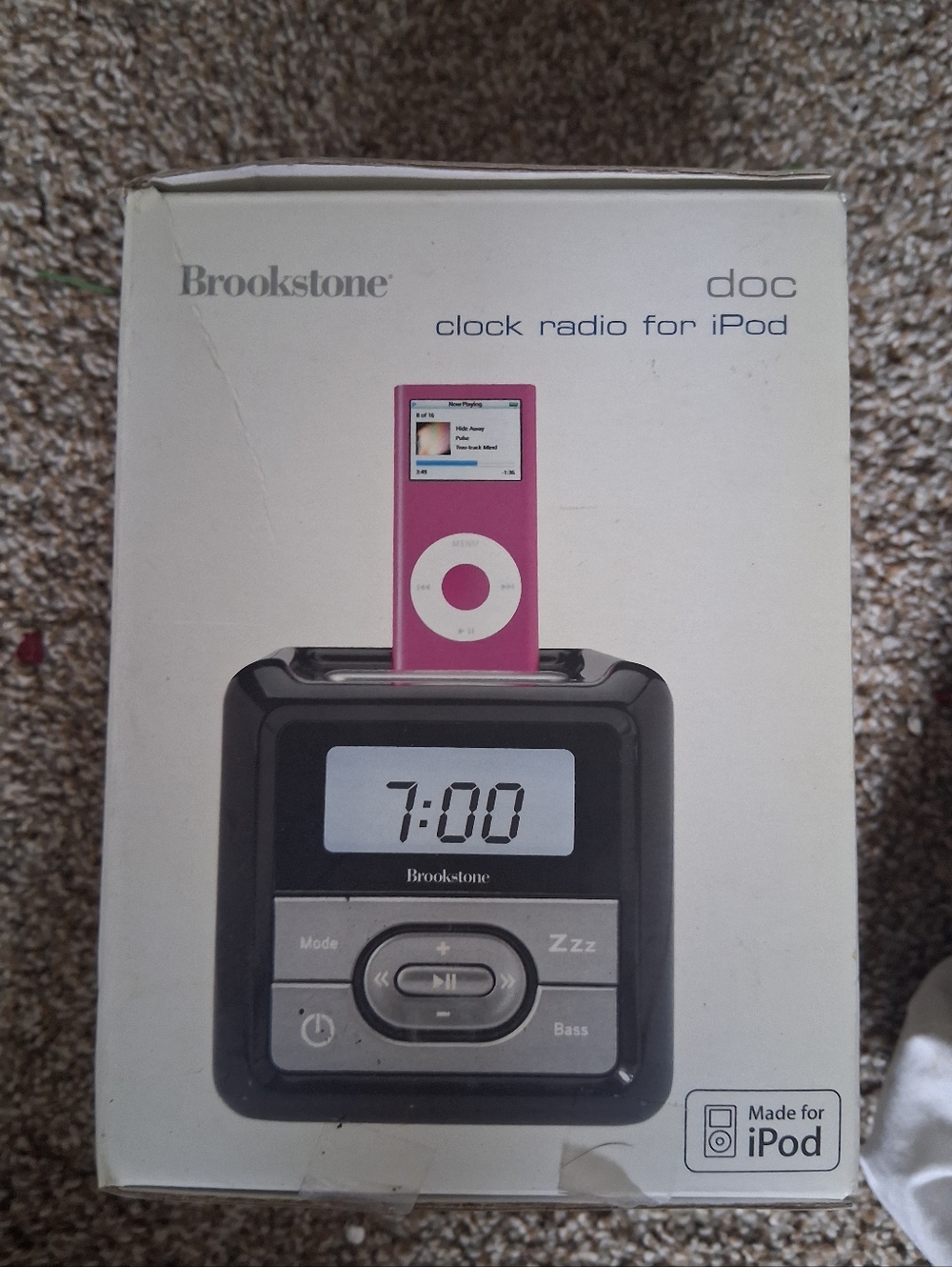 Brookstone Black Clock Radio Dock with Pink iPod